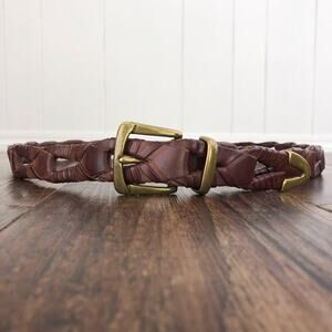 Bachrach Woven Link Cowhide Leather Belt Solid Brass Buckle Mens Size XL Brown